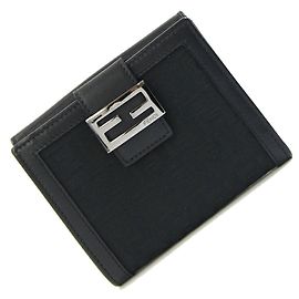 Portafoglio bi-fold Fendi in tela Zucca nera e pelle Nero