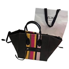 Céline Celine Luggage Cabas en toile rayée Noir Rose Vert Jaune
