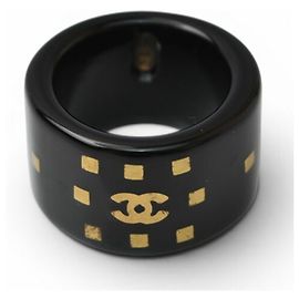 Chanel Black and Gold Band Ring Black Golden
