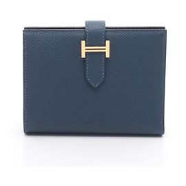 Hermès Hermes Bearn Compact Bi-fold Wallet Blue