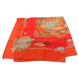 Hermès Sciarpa in seta Hermes Grands Fonds Rosso Multicolore