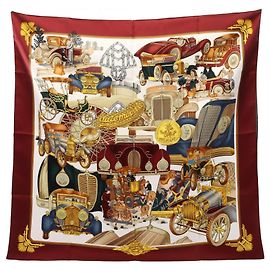 Hermès Lenço Carré 90 Hermes St. Christophe et L'enfant Jesus Automobile Branco Multicor Bordeaux