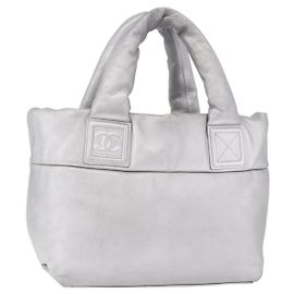 CHANEL Cococoon Tote Bag Leather Silver CC Auth mr2607 Silvery