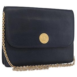 Céline Borsa a Spalla CELINE Medallion Chain Pelle Nera e Oro Auth 189809A Nero D'oro