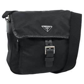 Borsa a tracolla PRADA Nylon Nero Argento Auth 188514 Nero Argento