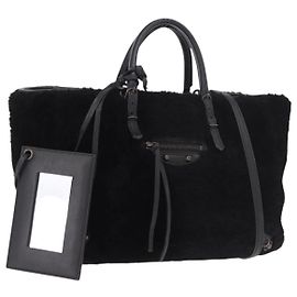 Sac à main BALENCIAGA en fourrure 2way Noir Auth 189725A Noir