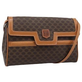 Céline Borsa a Spalla CELINE Macadam Canvas PVC Pelle Marrone Oro Auth 189934 Marrone D'oro