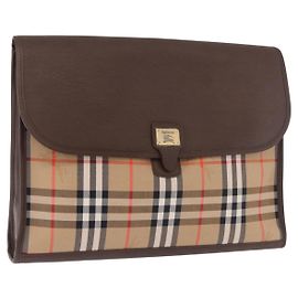 Clutch Burberrys Nova Check en Canvas Beige Gold Auth 189966 Beige Dorado