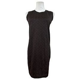 Vintage Fendi FF Monogram Stretch Kleid Braun M Braun