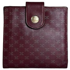 Céline Vintage Celine Leather Wallet Burgundy Gold Snap c. 2000 Dark red