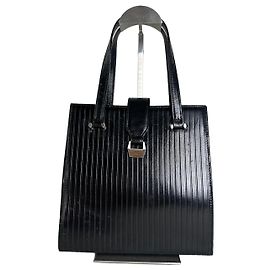 Vintage Courreges gerippte Lederhandtasche Schwarz Silber Schwarz