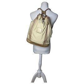 Vintage Loewe Drawstring Canvas Backpack Cream Gold Beige
