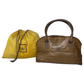 Bolsa Vintage Fendi FF Monogram Canvas Marrom Tan Dourado Marrom