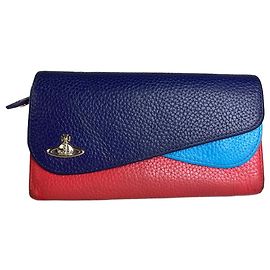 Vintage Vivienne Westwood Pebbled Leather Wallet Navy Sky Blue Red Navy blue