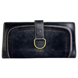Vintage Loewe Leather Wallet Black Gold-tone Clasp Black