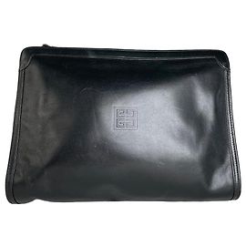 Pochette Vintage Givenchy en cuir lisse noir et or Noir