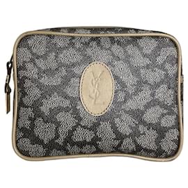 Yves Saint Laurent Necessaire de cosméticos em canvas revestido vintage Saint Laurent Bege Preto Bege