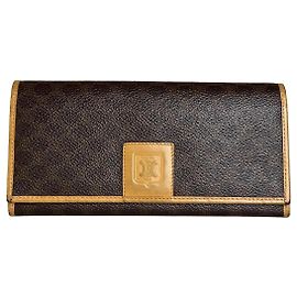 Céline Vintage Celine Coated Canvas Wallet Brown Beige Gold Brown