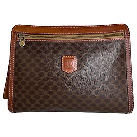 Céline Vintage Celine Coated Canvas Clutch Bag Brown Tan Gold Brown