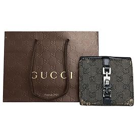 Vintage Gucci GG Monogram Canvas Wallet Black Grey Silver Black