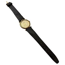 Relógio de pulso Vintage Dior em couro com relevo de crocodilo Ouro Preto Dourado