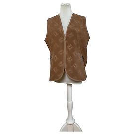 Vintage Fendi FF Monogram Weste Beige Hellbraun L Beige