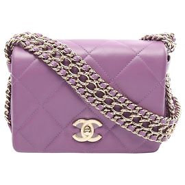 Bolsa de Ombro Chanel Matelassé Small Flap Roxo