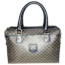 Céline Celine Boston 30 Macadam Noir Triomphe Canvas Handbag Brown Black