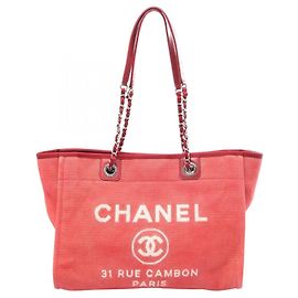 Borsa Tote Chanel Deauville Rosso Bordò