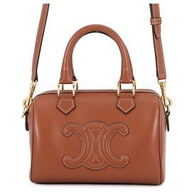 Céline Bolsa Boston Small em Couro Triomphe Celine Marrom