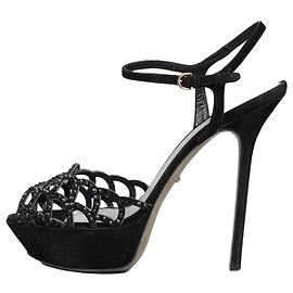 Sergio Rossi Black Suede Crystal Platform Sandals Black