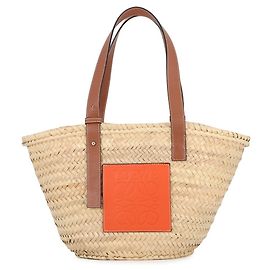 Bolsa Tote Loewe Anagram Medium em ráfia e couro Marrom Laranja
