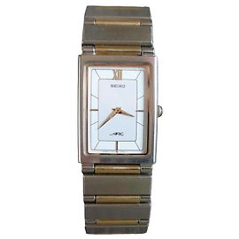 Relógio Seiko Arc Quartz Retangular Ref. 7320-6360 Prata Dourado