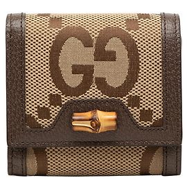 Cartera de bambú plegable Jumbo GG Gucci Castaño Beige