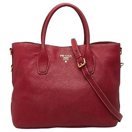 Prada Red Leather Tote and Shoulder Bag Red