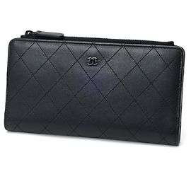 Chanel Matelassé Long Wallet in Black Leather Black