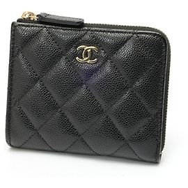 Chanel Black Grained Calfskin Bi-Fold Wallet Black
