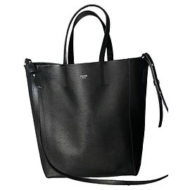 Borsa Cabas Two Way Céline in pelle granulata nera Nero