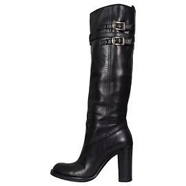 Gucci Black Leather Round Toe Stacked Heel Boots Sz.39.5 Pre-owned Other
