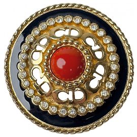 Christian Dior Vintage Strass-Brosche Rot Golden Marineblau