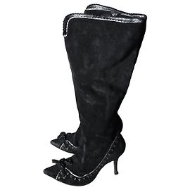 Bottes hautes Gianfranco Ferré en daim noir Noir