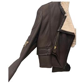 Givenchy Brown Leather Aviator Jacket with Shearling Brown