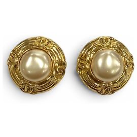Orecchini CHANEL Vintage 93A Faux Pearl Coco Mark D'oro Crudo