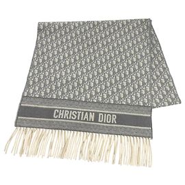 Châle en cachemire Christian Dior Oblique Marron Blanc cassé