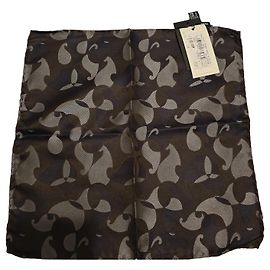 Giorgio Armani Brown and Grey Silk Paisley Pocket Square Brown Grey