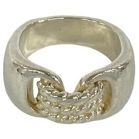 Hermès Hermes Chlorois Silver Band Ring Silvery