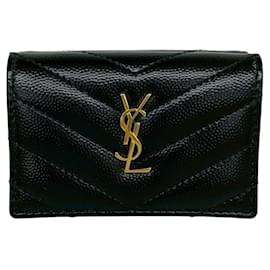 Yves Saint Laurent Tri-fold Leather Wallet Black