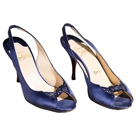 Christian Louboutin Blue Satin Peep-Toe High Heels Blue