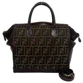 Bolsa de Ombro Fendi Vintage Zucca FF Logo Pattern Marrom
