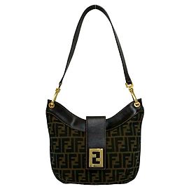 Bolsa de Ombro FENDI Vintage FF Logo Hardware Zucca Pattern Marrom Preto